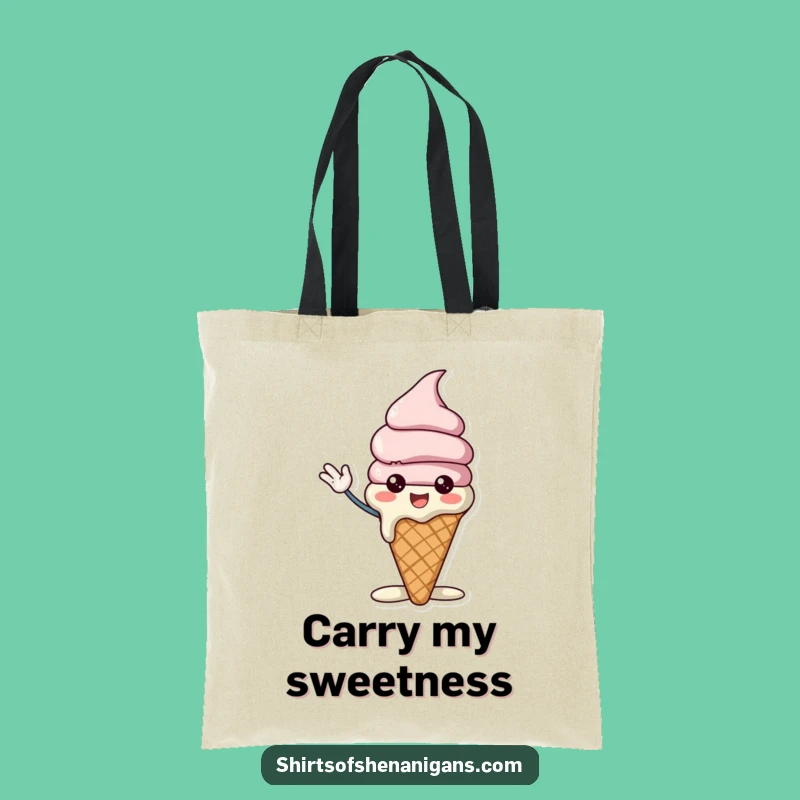 Funny Ice Cream Cone Tote Bag - Cheerful Melting Character & Waving Gift