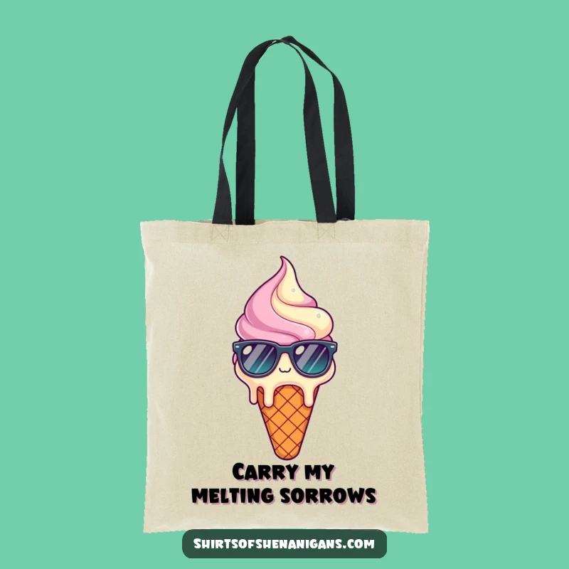 Funny Melting Ice Cream Tote Bag: Chic and humorous, sunglasses cone, the perfect funny gift for errands.