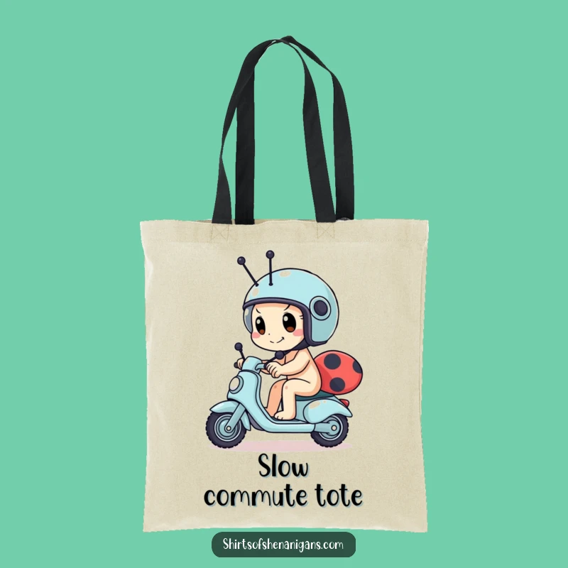 Funny Snail Scooter Tote Bag - Determined Racer & Tiny Helmet Carryall Gift