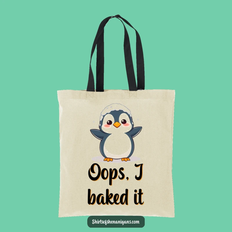 Funny Penguin Baking Tote Bag: Clumsy Flour Bird, Carry Your Chaos Stylishly!